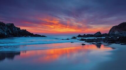 Fototapeta premium Coastal Splendor The Ocean Meets the Sky in a Burst of Color