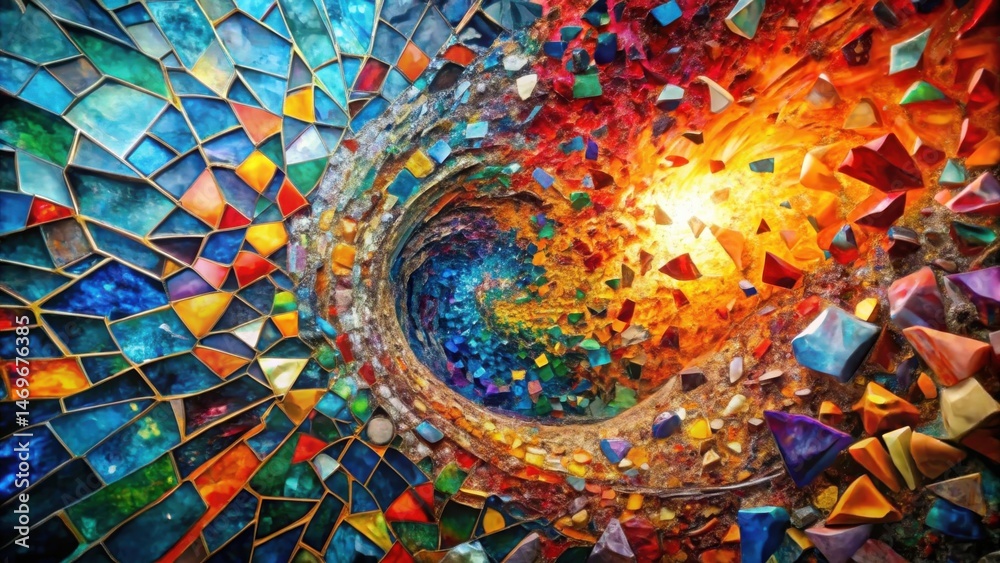 Aufkleber a kaleidoscope of vibrant hues swirling in a dynamic composition of geometric shapes and textured su