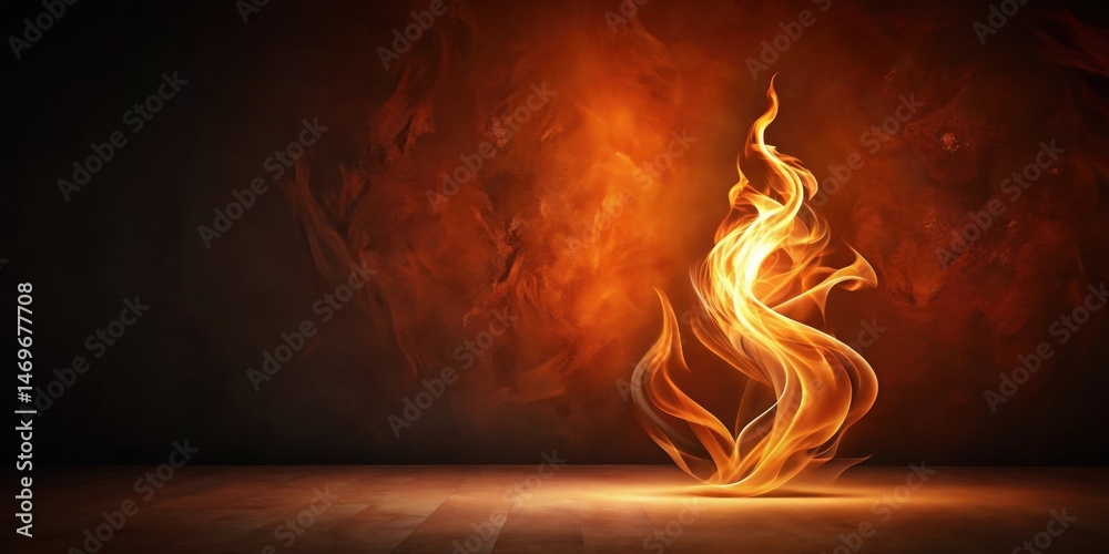 Poster abstract fiery flame against a dark textured background on a wooden surface