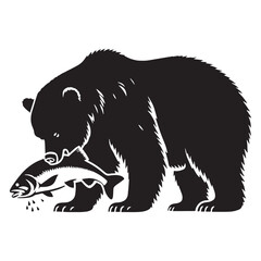 Sharp and skillful fishing grizzly silhouette for showcasing predator behavior – fishing grizzly vector – fishing grizzly illustration – silhouette of fishing grizzly

