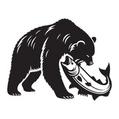 Calm and strategic fishing grizzly silhouette perfect for wildlife storytelling – fishing grizzly vector – fishing grizzly illustration – silhouette of fishing grizzly

