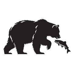 Majestic and determined fishing grizzly silhouette ideal for nature-inspired artwork – fishing grizzly vector – fishing grizzly illustration – silhouette of fishing grizzly

