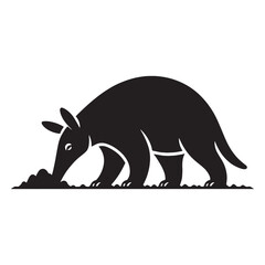 Curious and active digging aardvark silhouette designed for high-impact wildlife illustrations – digging aardvark vector – digging aardvark illustration – silhouette of digging aardvark

