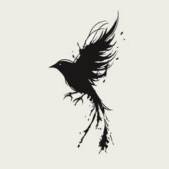 Minimalist vector bird created from abstract ink splashes — modern logo concept for nature and wildlife branding
