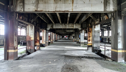 Long Perspective of Decaying Industrial Interior