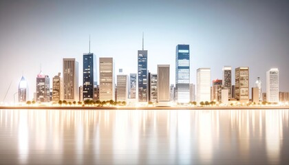 Fototapeta premium City Skyline at Night with Reflections