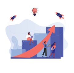 Successful Businessman Climbing Career Ladder with Rising Arrow Toward Star – Vector Illustration