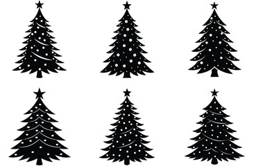 Obraz premium A festive vector set features green pine and fir Christmas trees, perfect for holiday and winter season designs