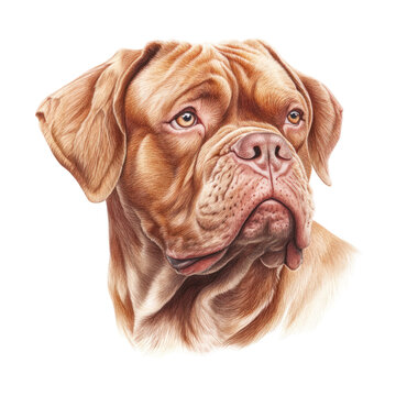 The Dogue De Bordeaux's Regal Stare: A close-up, artistically rendered portrait showcases the dignified essence of a Dogue de Bordeaux, a symbol of strength and loyalty.