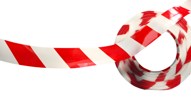Professional Horizontal Red and White Caution Tape Isolated on Transparent Background