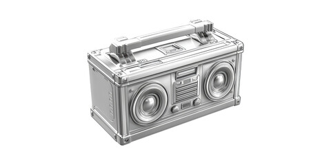 Fototapeta premium Retro Silver Boombox Illustration. Vintage Music Player Design Isolated On Transparent Background