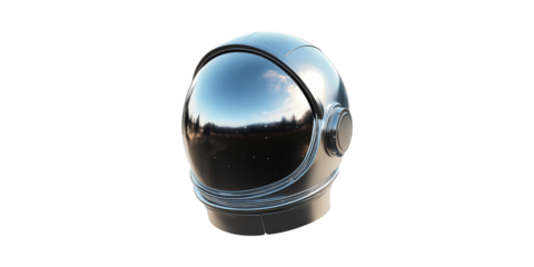 Futuristic Astronaut Helmet With Reflective Visor. Space Exploration And Technology Concept Isolated On Transparent Background