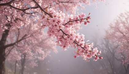Soft pink sakura petals gently descend, creating a dreamy spring scene ,  floral background,  falling