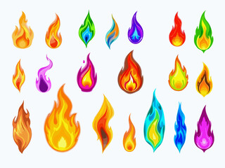 fire flames set on white background