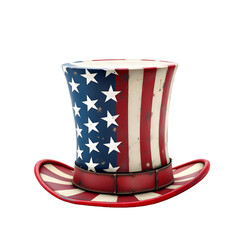 Stars and Stripes Top Hat png  with USA Flag Design, Patriotic Red, White, and Blue Colors for 4th of July Celebration. Fourth of  july, happy independence day, web banner concept.