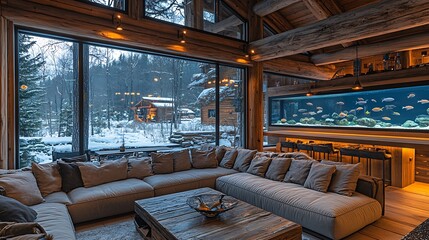 Rustic living room snowy view wallpapers