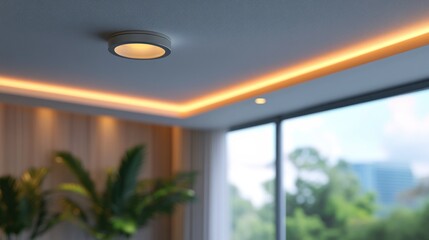 Modern recessed lighting and accent lighting.  Interior design with warm glow