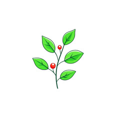 Fototapeta premium Single sprig of holly featuring vibrant green leaves and bright red berries, symbolizing festive cheer and nature beauty