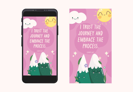 Pink Motivational Quote Poster Clouds Mountains Message Illustration