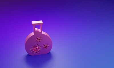 Pink Laboratory glass test tube with virus and bacteria icon isolated on purple-blue background. Analysis microorganism, research, diagnosis. Minimalism concept. 3D render illustration