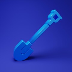 Blue Garden shovel icon isolated on blue background. Gardening tool. Tool for horticulture, agriculture, farming. Minimalism concept. 3D render illustration