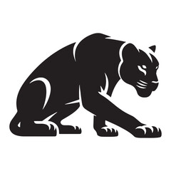Sleek and stealthy crouching panther silhouette ideal for impactful nature visuals – crouching panther vector – crouching panther illustration – silhouette of crouching panther

