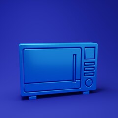 Obraz premium Blue Microwave oven icon isolated on blue background. Home appliances icon. Minimalism concept. 3D render illustration