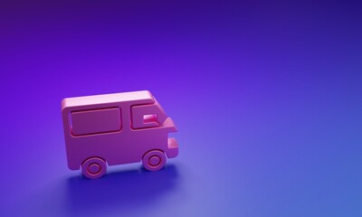 Pink Delivery cargo truck vehicle icon isolated on purple-blue background. Minimalism concept. 3D render illustration