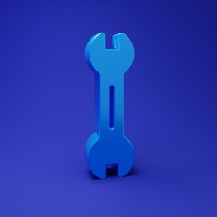 Blue Wrench spanner icon isolated on blue background. Minimalism concept. 3D render illustration