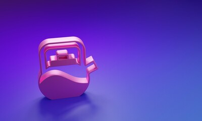Pink Kettle with handle icon isolated on purple-blue background. Teapot icon. Minimalism concept. 3D render illustration