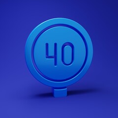 Obraz premium Blue Speed limit traffic sign 40 km icon isolated on blue background. Minimalism concept. 3D render illustration