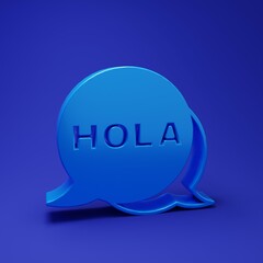 Blue Hola icon isolated on blue background. Minimalism concept. 3D render illustration © vector_v