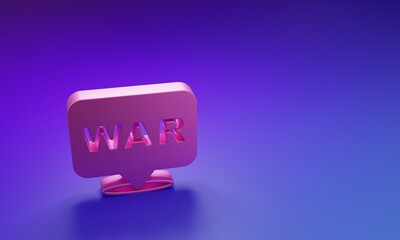 Pink The word war icon isolated on purple-blue background. International military conflict. Army. Armament. Nuclear weapon. Template for text. Minimalism concept. 3D render illustration