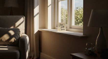 Indoor Resting Area Featuring a Get Well Soon Card on Window