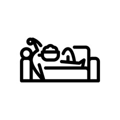 eating on sofa outline icon. figure eating while sleeping line art illustration.