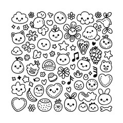 Set of kawaii doodle on white background. Hand drawn abstract doodle isolated on white background.