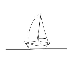 Sailboat  icon  continuous one line drawing  outline vector illustration