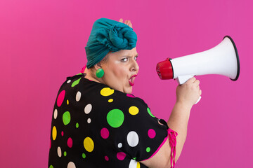Colorful Retro Woman Shouting Through a Megaphone
