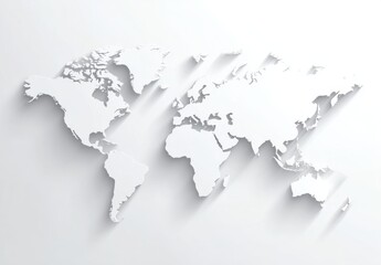 3D White World Map Design with Shadow Effect on Light Background