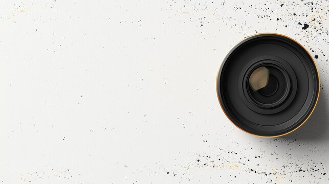 A black lens with a gold rim is shown against a white background.