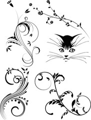 black and white cat with flowers