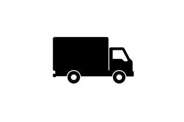 A simple black outline of a delivery truck viewed from the side isolated on transparent background 