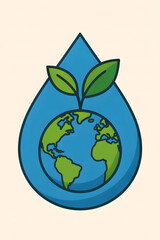 Obraz premium Eco Water Drop Illustration with Earth and Growing Plant — Sustainability and Nature Concept 