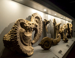 Intricate Fossilized Spirals Museum Exhibit