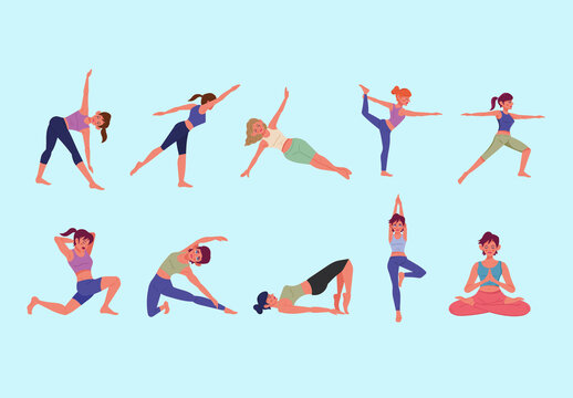 Colorful Active Relaxed Fitness Woman Meditation Illustration