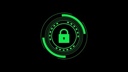 Creative Cyber Security illustration with lock icon, Lock Icon illustrationTechnology Concept with Neon Glow Line Circle Shape on Black Background High Quality Motion Graphic Symbolizing Security, 
