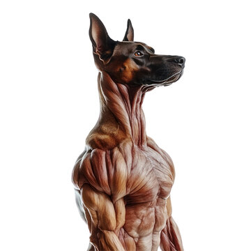 Muscular Canine: A German Shepherd dog stands with its muscles exposed, showcasing the intricate anatomy and powerful physique.  