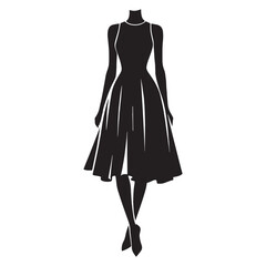 Elegant A-line dress silhouette for luxury bridal fashion – A-line dress vector – A-line dress illustration – ladies dress silhouette – silhouette of A-line dress

