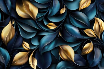 Dark Teal and Gold Leaf Design