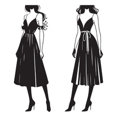 Polished A-line dress silhouette ideal for refined formal designs – A-line dress vector – A-line dress illustration – ladies dress silhouette – silhouette of A-line dress

